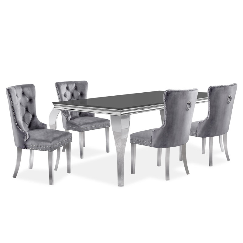Ensemble de table de salle à manger en acier inoxydable 5 pièces Jolie, Noir, gris