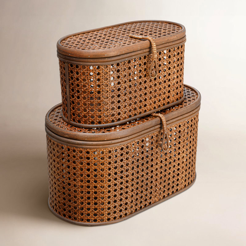 Modern Decorative Oval Woven Rattan Storage Boxes, Brown