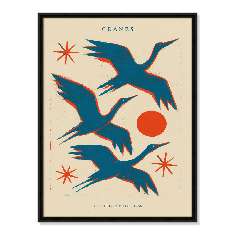 «Cranes» par Treechild, Toile avec cadre, L 19,5 po x H 25,5 po, Flottant espresso