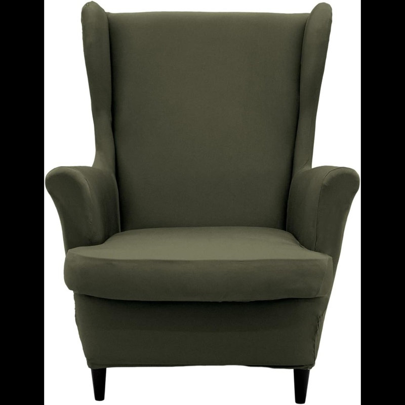 Housse pour fauteuil à oreilles 2 pièces Soft Stretch Soft, Polyester gris / vert