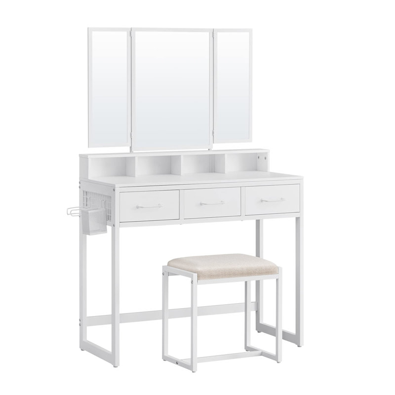 Sagar Dressing Table with Mirror And Stool Vanity Desk Bedroom Furniture, White