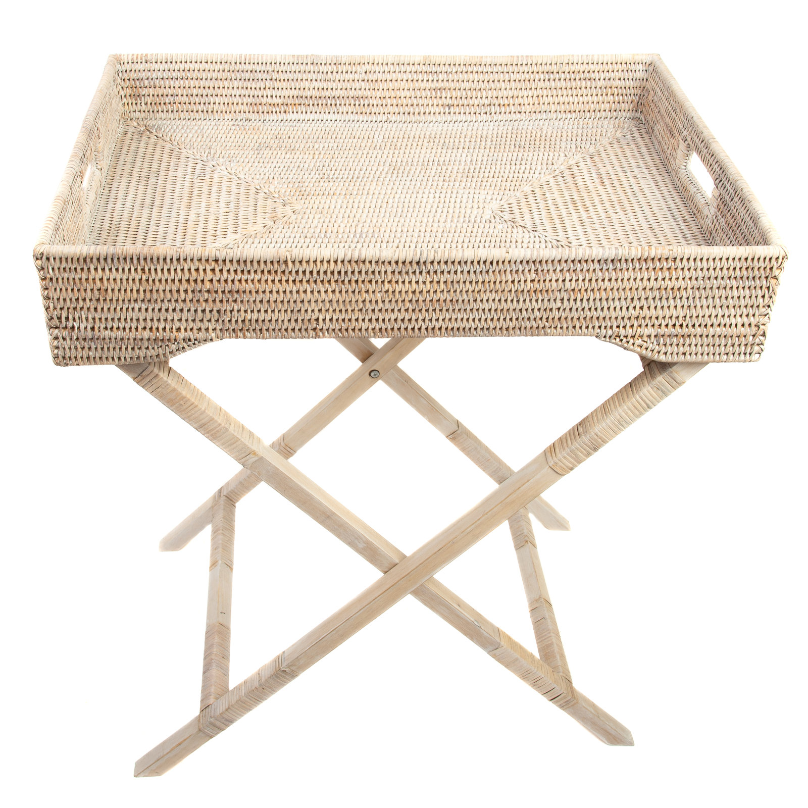 Artifacts Rattan Tray Top End Table, White Wash