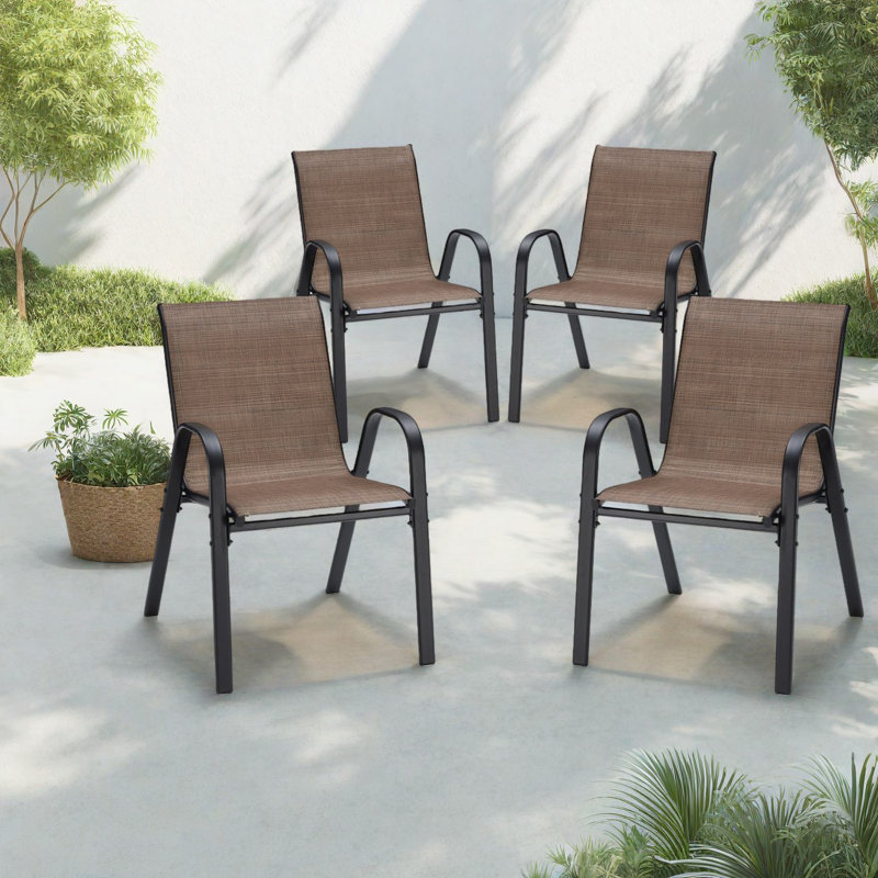 Ensemble de 4 chaises de patio empilables, en métal texturé, d'extérieur moderne