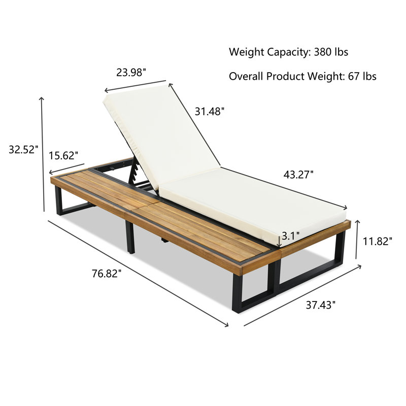 Chaise longue d'extérieur avec coussins, Beige