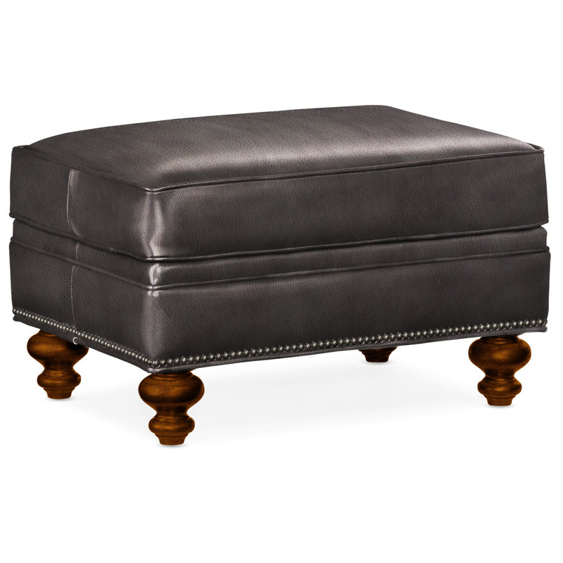 Repose-pieds rectangulaire en cuir véritable 26 "West, Cuir véritable cerise corinthienne, Nouveaux classiques, Bronze