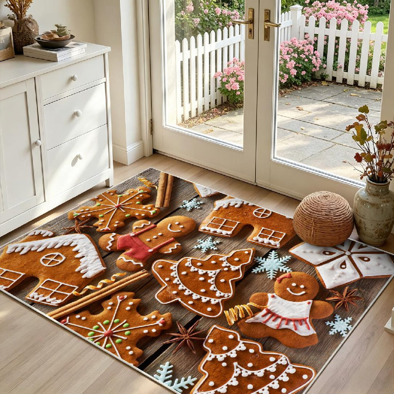 Tapis d'intérieur brun en biscuits de pain d'épice brun lavable à la machine, Rectangle 39 po x 63 po