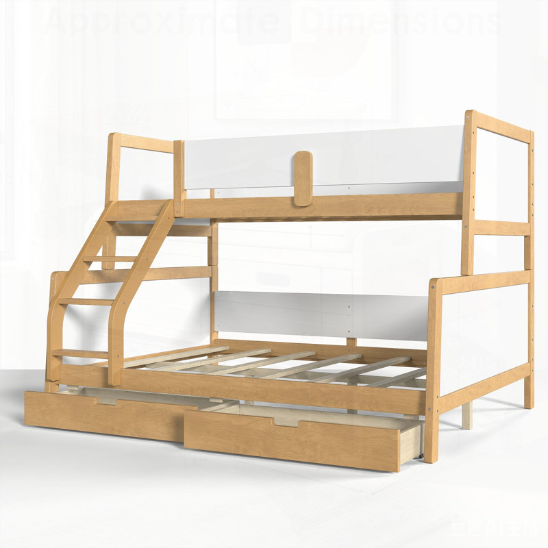 Lit superposé en bois massif avec tiroirs de rangement et conception convertible, parfait pour économiser de l'espace et une utilisation polyvalente dans n'importe quelle pièce