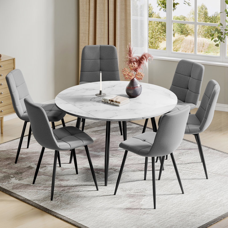 6 - Person Dining Set, White, Grey