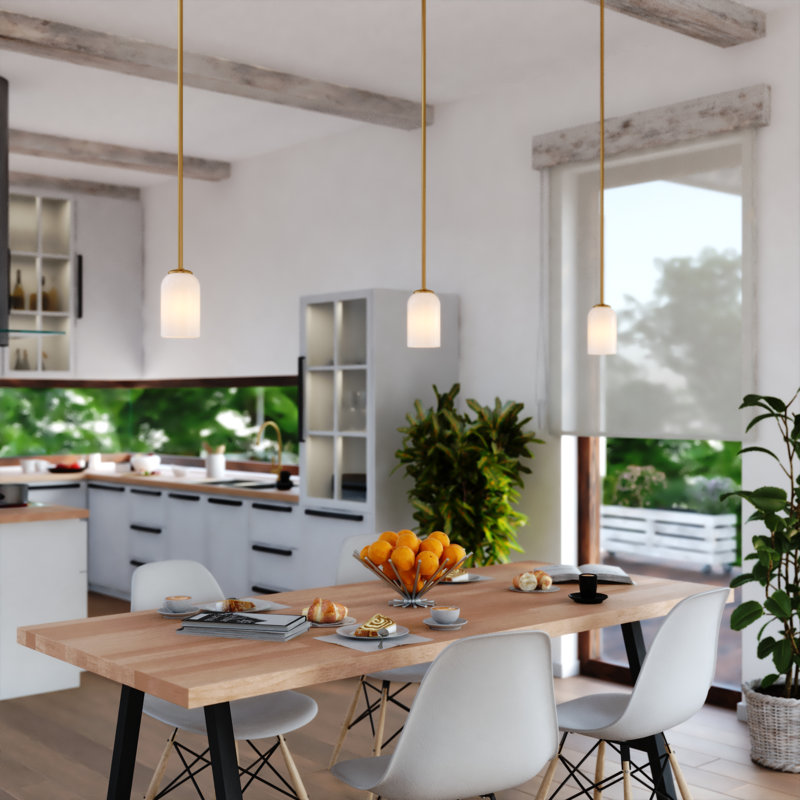 Shelby Natural Brass Mini Pendant Light with White Glass Shade
