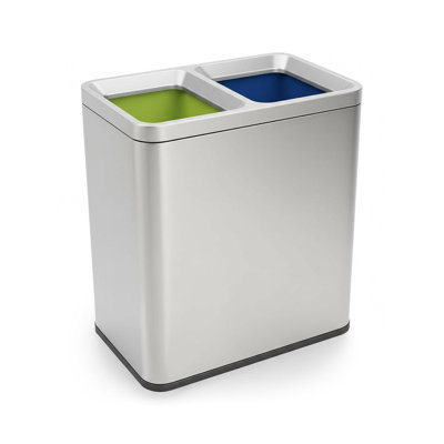 Poubelle de recyclage rectangulaire à deux compartiments 70 litres / 18,5 gallons, ouverte en acier inoxydable (capacité de 40 L x 30 L), idéale pour les restaurants, les cafés, les gymnases et les maisons