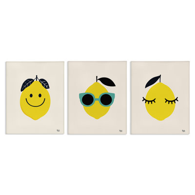 Ensemble d'art mural sur toile Hip Summer Lemon faces 3 PC par Jessica Beck