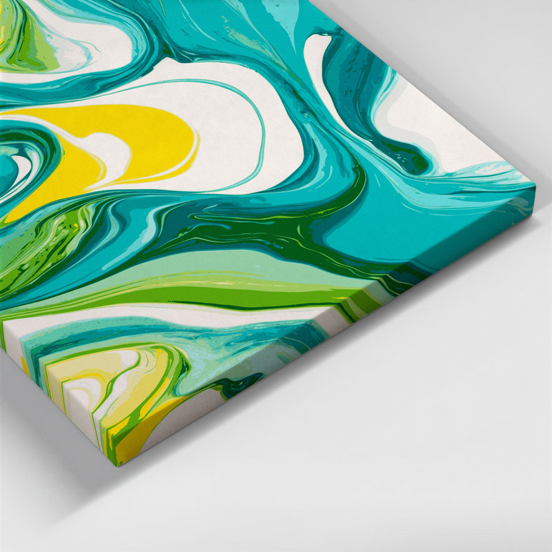 Abstrait art fluide sur toile verte 14, H 30 po x l 20 po