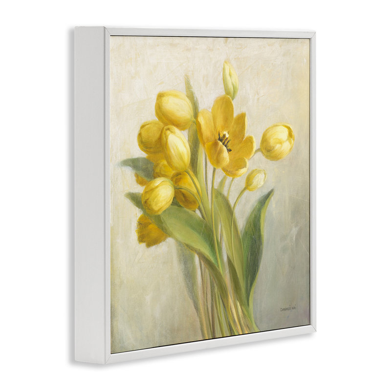 Art français de tulipes jaunes par Danhui Nai bg-002, Estampe numérique encadrée blanc bord de mer, H 12 po x l 12 po