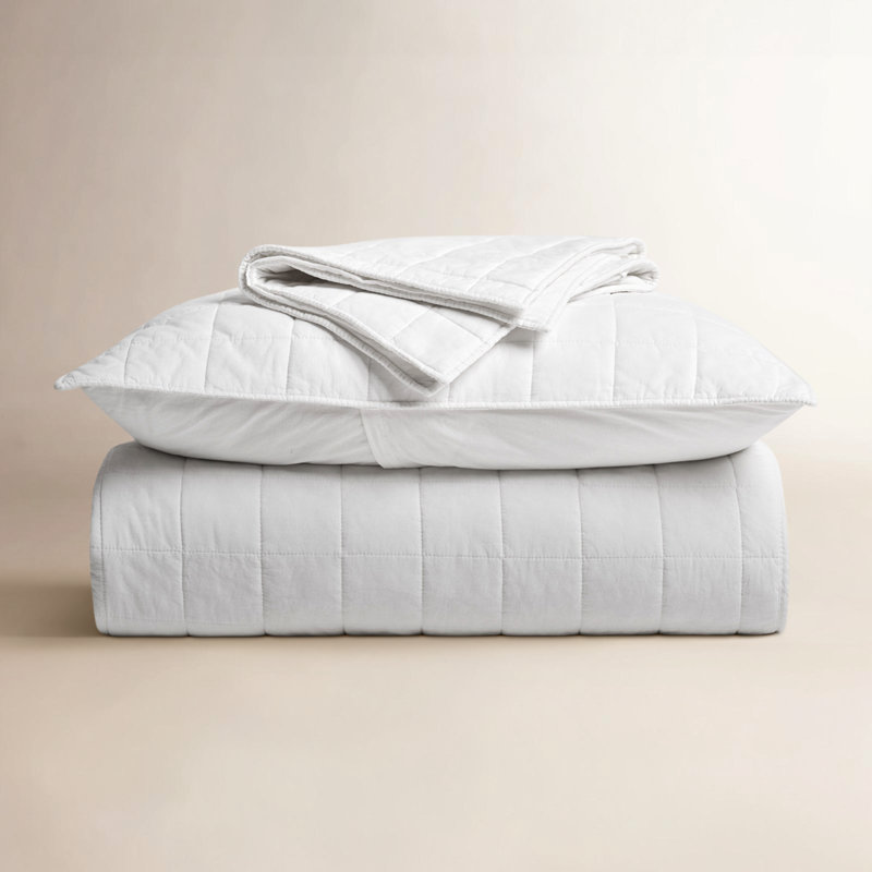 Ensemble de courtepointe 100% coton, Courtepointe pour lit grand + deux taies décorati, Blanc brillant