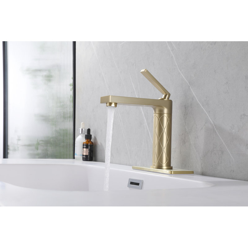 Robinet de lavabo de salle de bain monocorps moderne à poignée simple Weshi en or rose brossé, laiton massif sans plomb avec bonde escamotable et ensemble de bonde