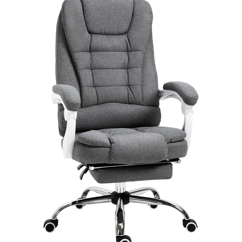 Fauteuil de travail respirant avec repose-pieds, tissu en lin gris foncé pour circulation d'air en lin gris, favorisant une posture optimale