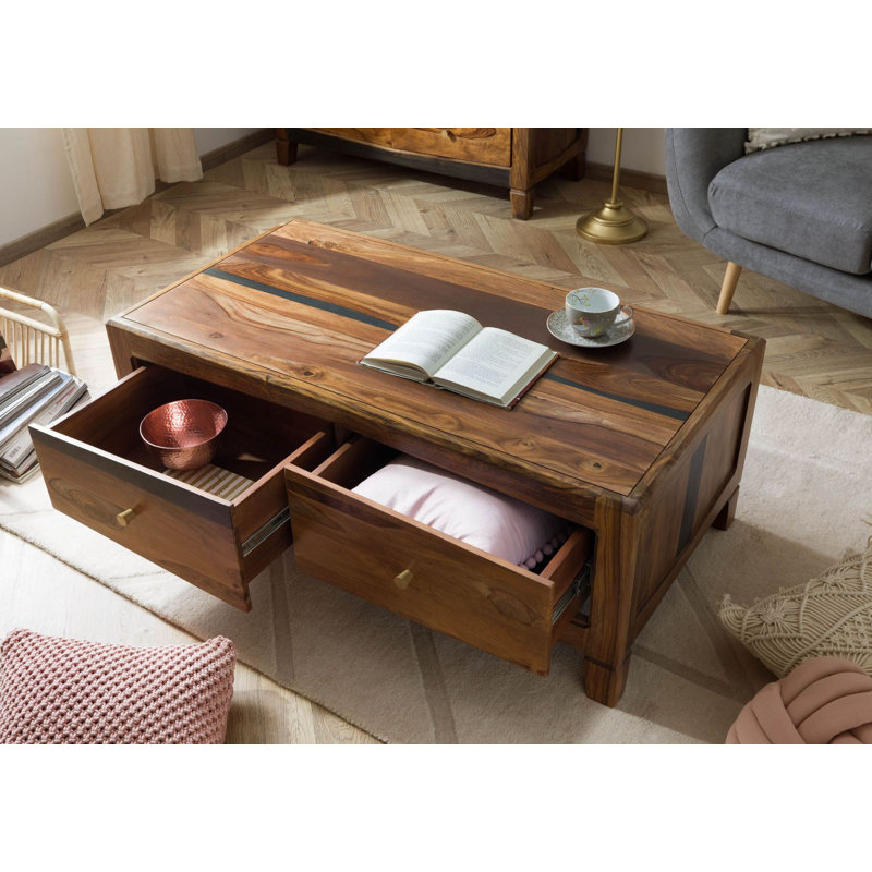 Ancona Solid Wood Four Leg Coffee Table with Storage, Painted Dark Brown