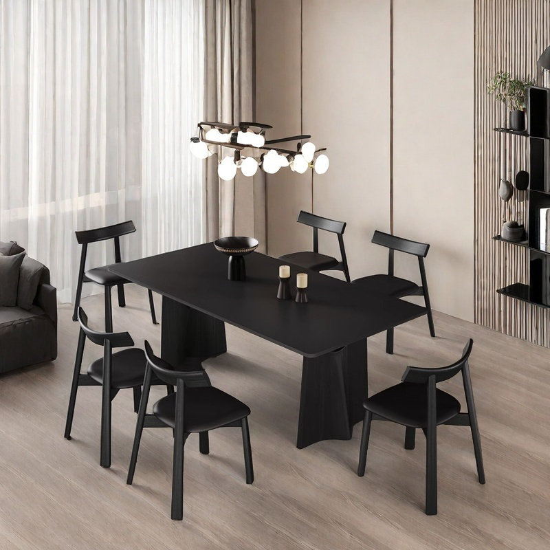 Ensemble de table de salle à manger moderne en bois massif noir Rock., H 29,53 po x L 59,06 po x l 31,5 po