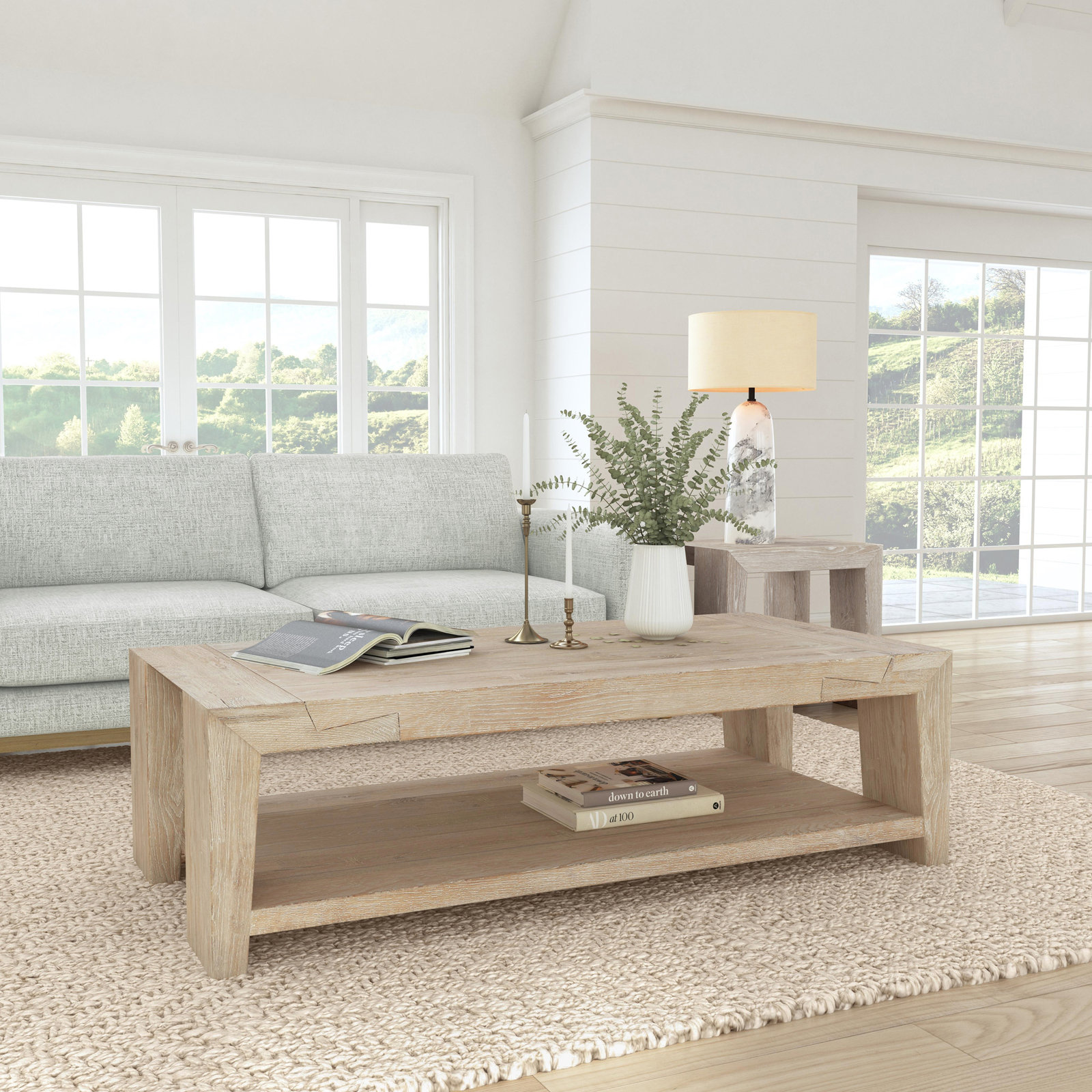 Alena 30" Reclaimed Oak Coffee Table, Beige Wood