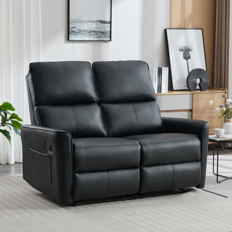 Asira 2 Seater Faux Leather Reclining Sofa, Black