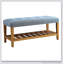 Banc rembourré capitonné bleu clair et chêne