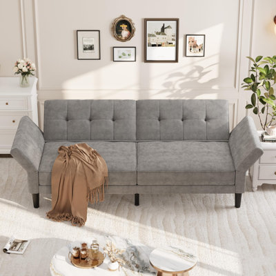 89 Inch Sofa Bed, Modern Chenille Convertible Sleeper Couch with Adjustable Backrest & Armrest, Oversized Loveseat
