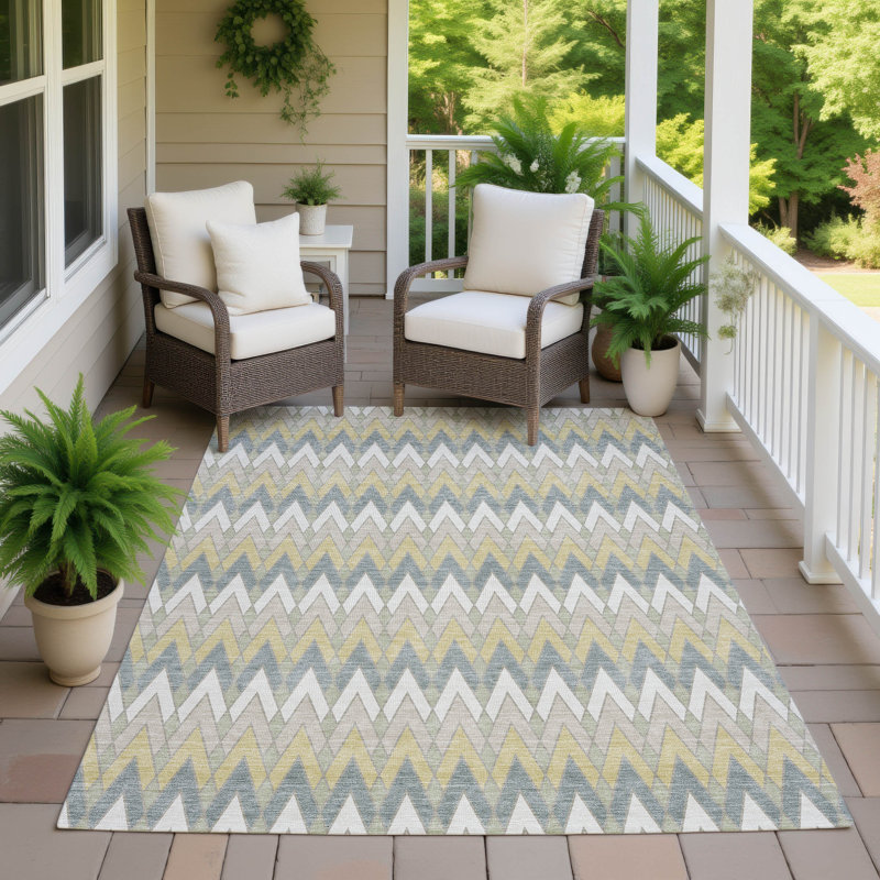 Machine Washable Indoor/Outdoor Chantille ACN2558 Geometric Rug, Ivory, 5' x 7'6"