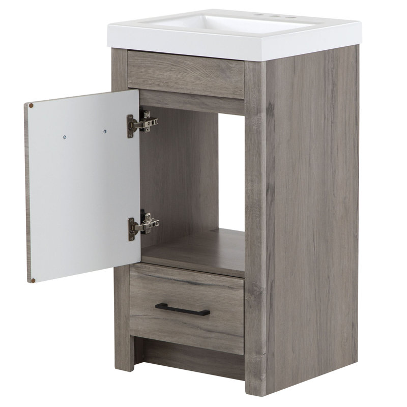 18.5" Single Bathroom Vanity With Cultured Marble Top, White Washed Oak, Matte Black