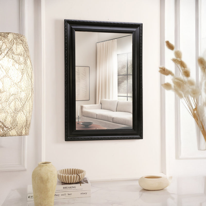 Miroir mural carré en bois pour salle de bain, Noir
