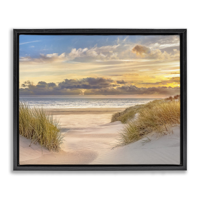Cadre flottant Serene Beach entre les dunes, design par Mike Calascibetta, H 17 po x l 21 po, Cadre flottant noir de jais