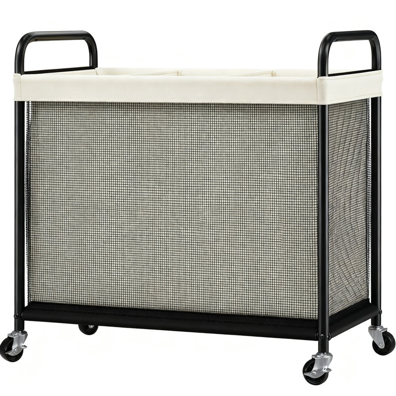 Laundry Hamper 3 Section, Rolling Laundry Sorter With Removable Liner Bag, Laundry Basket With Wheels, Steel Frame With Metal Handle, Clothes Hamper Cart.(Beige)