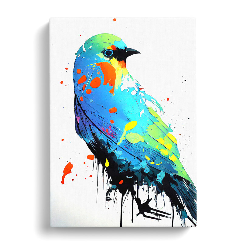 Dripping Paint Bird No.5 Abstract - Wrapped Canvas, 50cm H x 35cm W