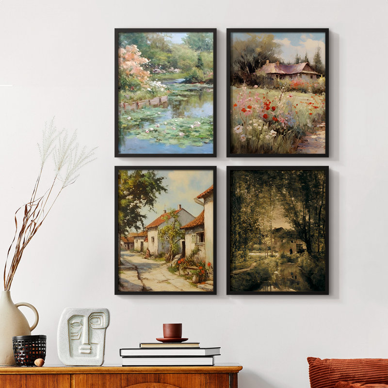 «Vintage Landscape XCV III», 4 pièces sur papier, Noir, H 10 po x l 32 po