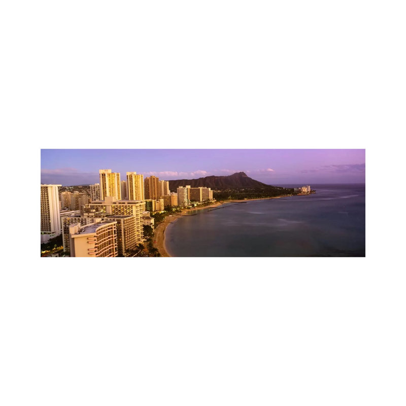 High Angle View of Buildings at the Waterfront, Waikiki Beach, Honolulu, Oahu, Hawaii, USA 1 Piece Wrapped Canvas Panoramic Wall Art