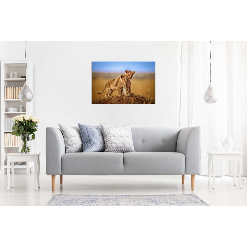 Lions Friendship Hug African Safari - Wrapped Canvas Print, 20cm H x 31cm W