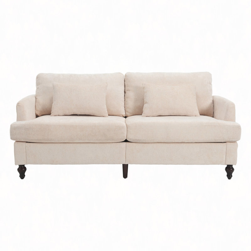 Chenille Fabric Loveseat Sofa, 2-Seat Upholstered Loveseat Sofa Couch For Living Room,Brown Wood Feet Sofa For Bedroom, Reading (Chenille)