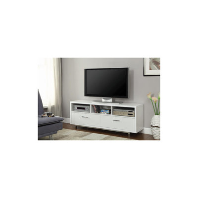 Console de télévision blanche avec rangement à 60 tiroirs avec cadre chromé