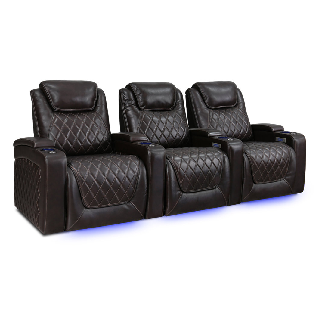 99.75" Wide Genuine Leather Power Reclining Home Theater Seating with Cup Holder Valencia Theater Seating 