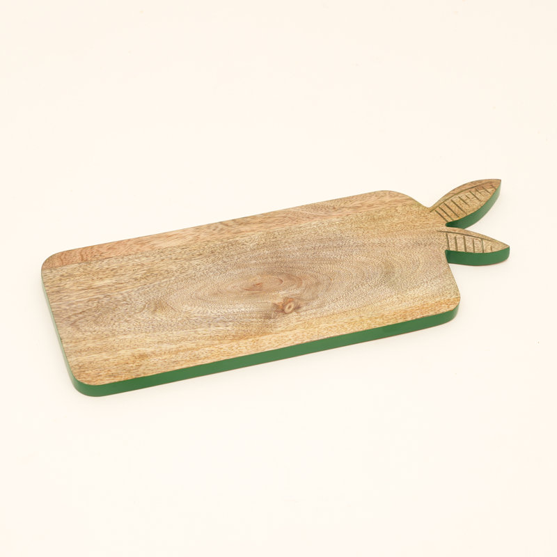 Leaf Detail Mango Wood Serving Board – Wooden Cheese & Charcuterie Platter with Coloured Edge, 40.6 cm