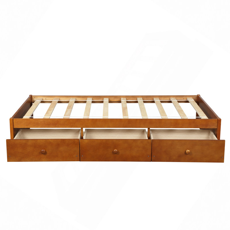 Lit moderne, lit plateforme avec 3 tiroirs de rangement, Chêne