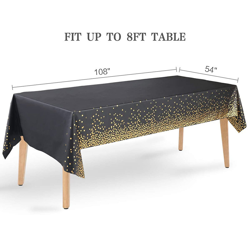 2 nappes noires et dorées en plastique, couverture de table rectangulaire jetable 54 po x 108 po