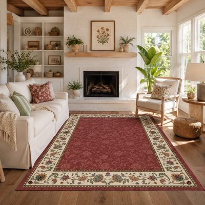Vintage Floral Washable Area Rug, Non Slip Low Pile Machine Washable Rug for Living Room Bedroom Dining Room Entryway