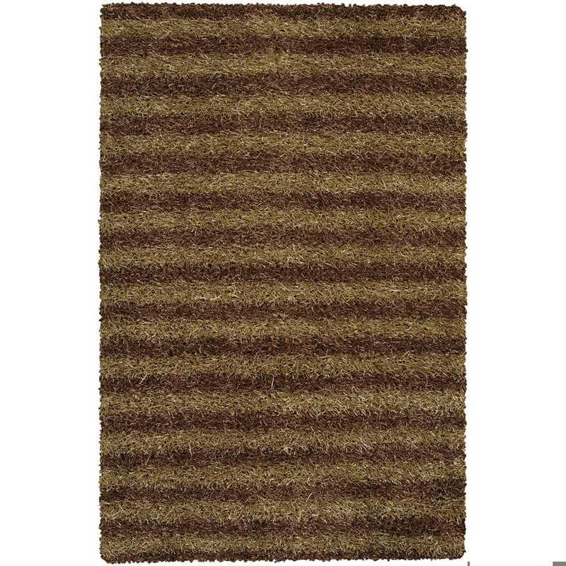 Tapis à poils longs en polyester tissé à la main Heston Authentic, Rectangulaire 9 pi x 13 pi, Gris/argent