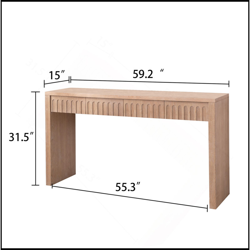 Console moderne à 4 tiroirs - Table d'entrée de 59,2 po en bois naturel, Naturel