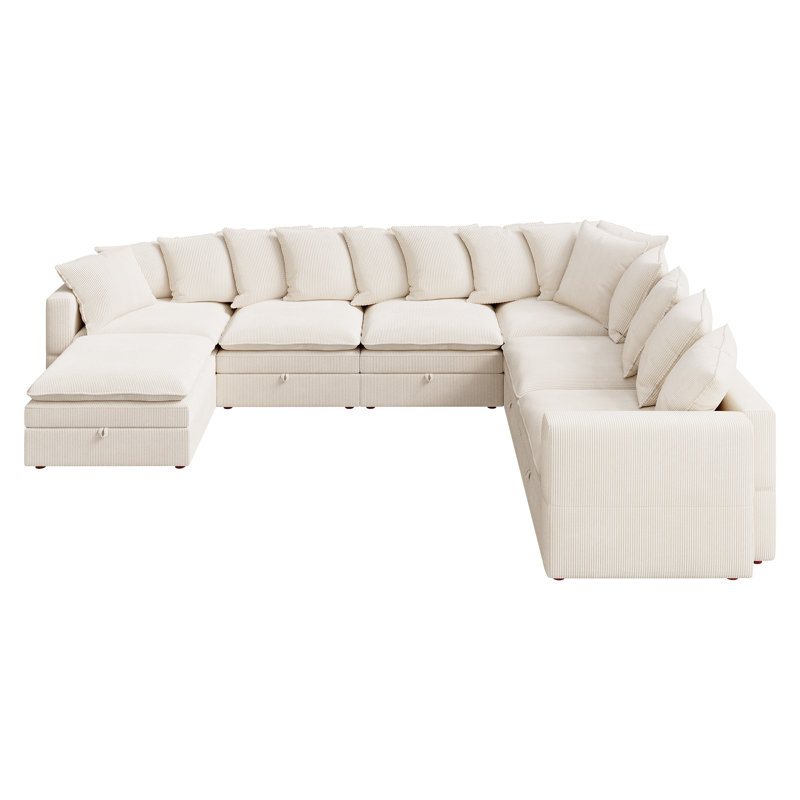  Canapé modulaire en velours côtelé avec rangement Wynter, Velours côtelé beige, H 28,7 po x l 137 po x P 105,6 po