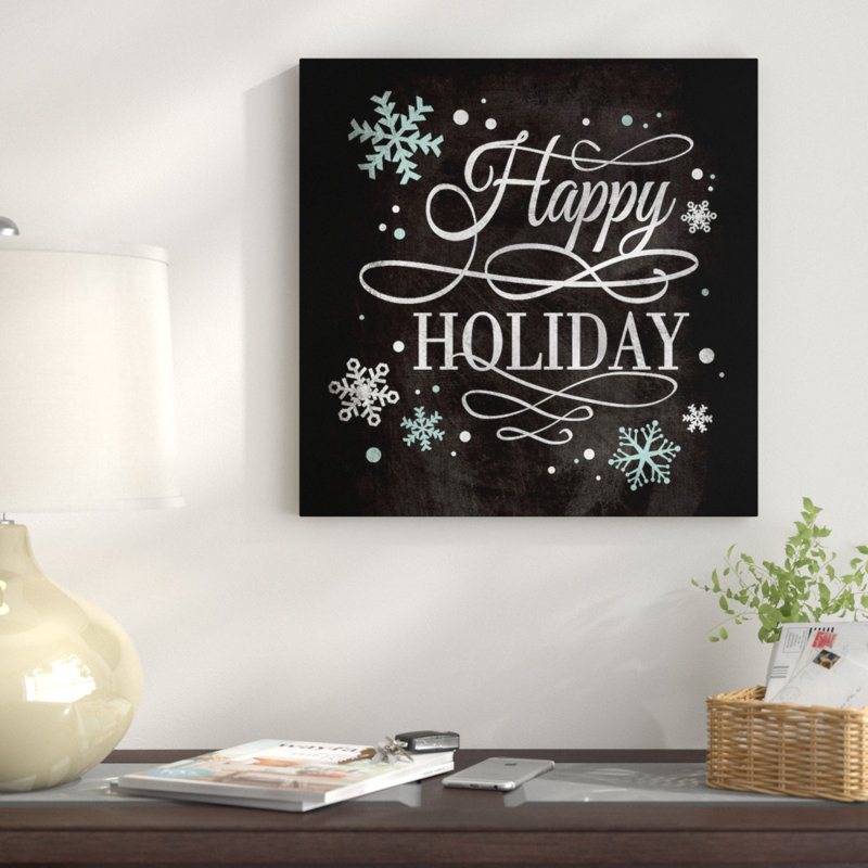 " Happy Holiday " by 5by5collective, 18" H x 18" W x 1.5" D, Black Framed Canvas, No Mat