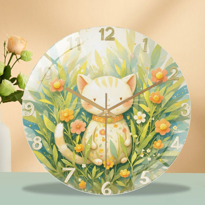 Horloge murale mignonne à thème de chat pour décoration intérieure - Art floral - horloge murale moderne