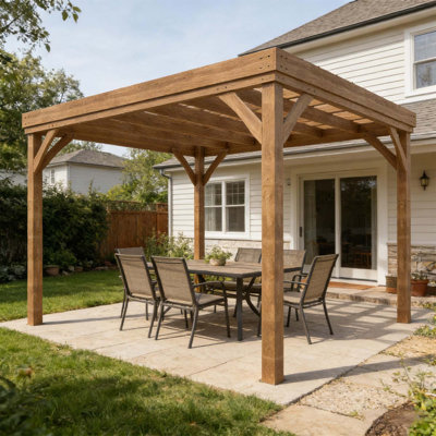 Pergola extérieure en bois avec toit ouvert pour plantes grimpantes, idéale pour la cour et le jardin
