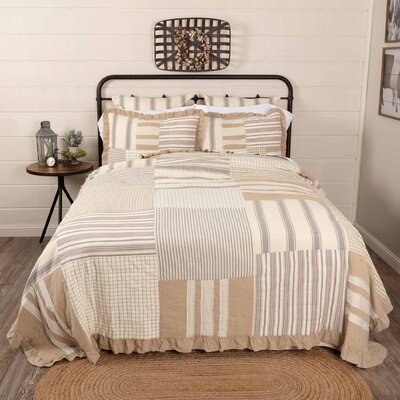 Grace Creme/Natural/Nickel Grey Cotton Reversible  Remove Farmhouse / Country Quilt -  VHC Brands, 40484