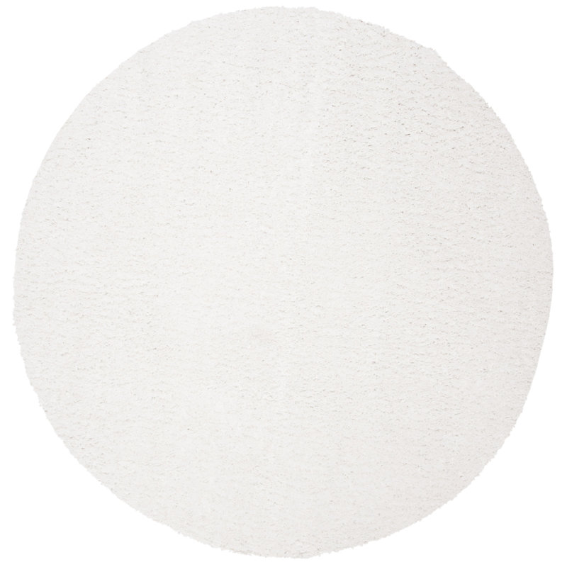 Tapis blanc à poils longs Jiang, Rond 5 pi 3 po